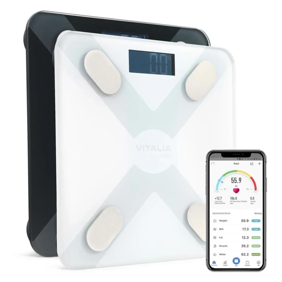 VITALIA TECHNOLOGY - Balanza Pesa Digital Inteligente Vitalia Bluetooth Smart App - Blanco - 28-28