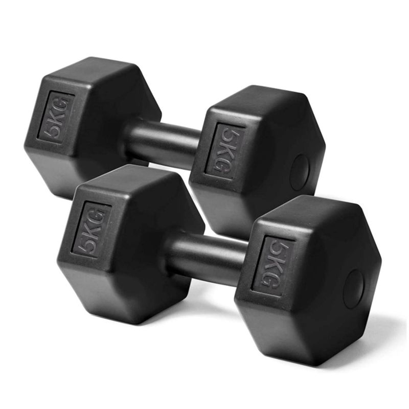 FITNICS - Mancuernas 5kg C/u 10kg Total Pvc Cementada Hexagonal Set 2