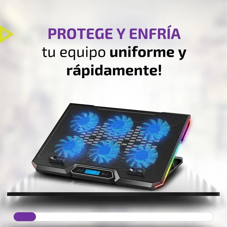 Base Ventilador Enfriador Notebook 6 Fans Lcd Rgb Hasta 17