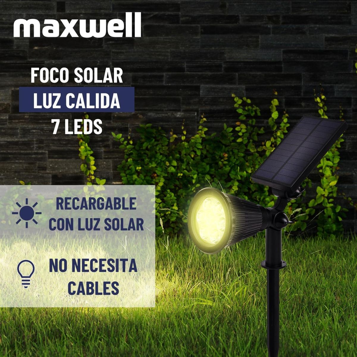 Foco Estaca Solar Jardin Led Maxwell Impermeable Luz Rgb - Amarillo, marca MAXWELL - Foto 2