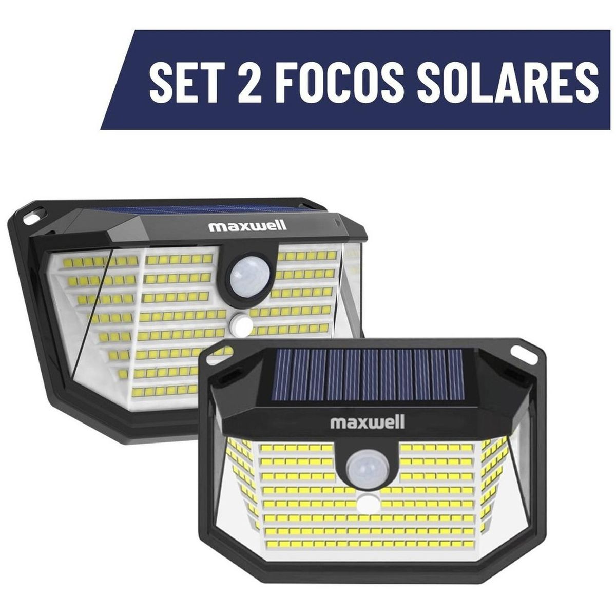 MAXWELL - Foco Solar Maxwell 178 Led Exterior Pared Set X 2 Con Sensor