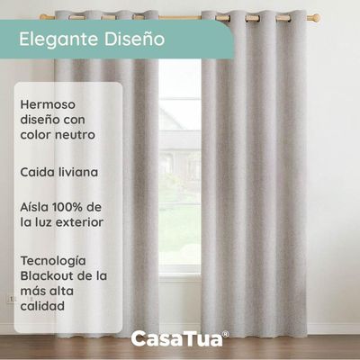 Imagen 2 del producto Cortina Blackout 100% 2 Paños Textura Lino - Beige