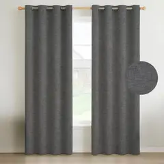 CASATUA - Cortina Blackout 100% 2 Paños Textura Lino - Gris oscuro