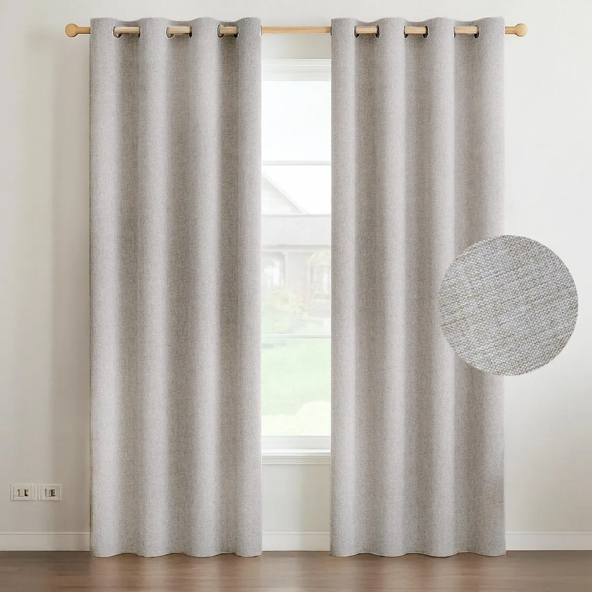 CASATUA - Cortina Blackout 100% 2 Paños Textura Lino - Gris