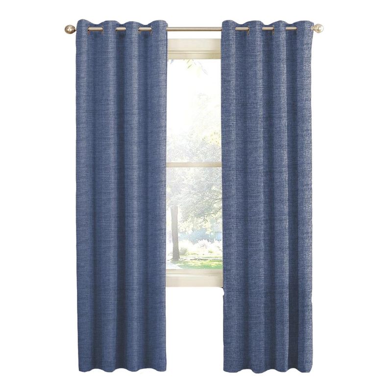 CASATUA - Cortina Blackout 100% 2 Paños Textura Lino - Azul