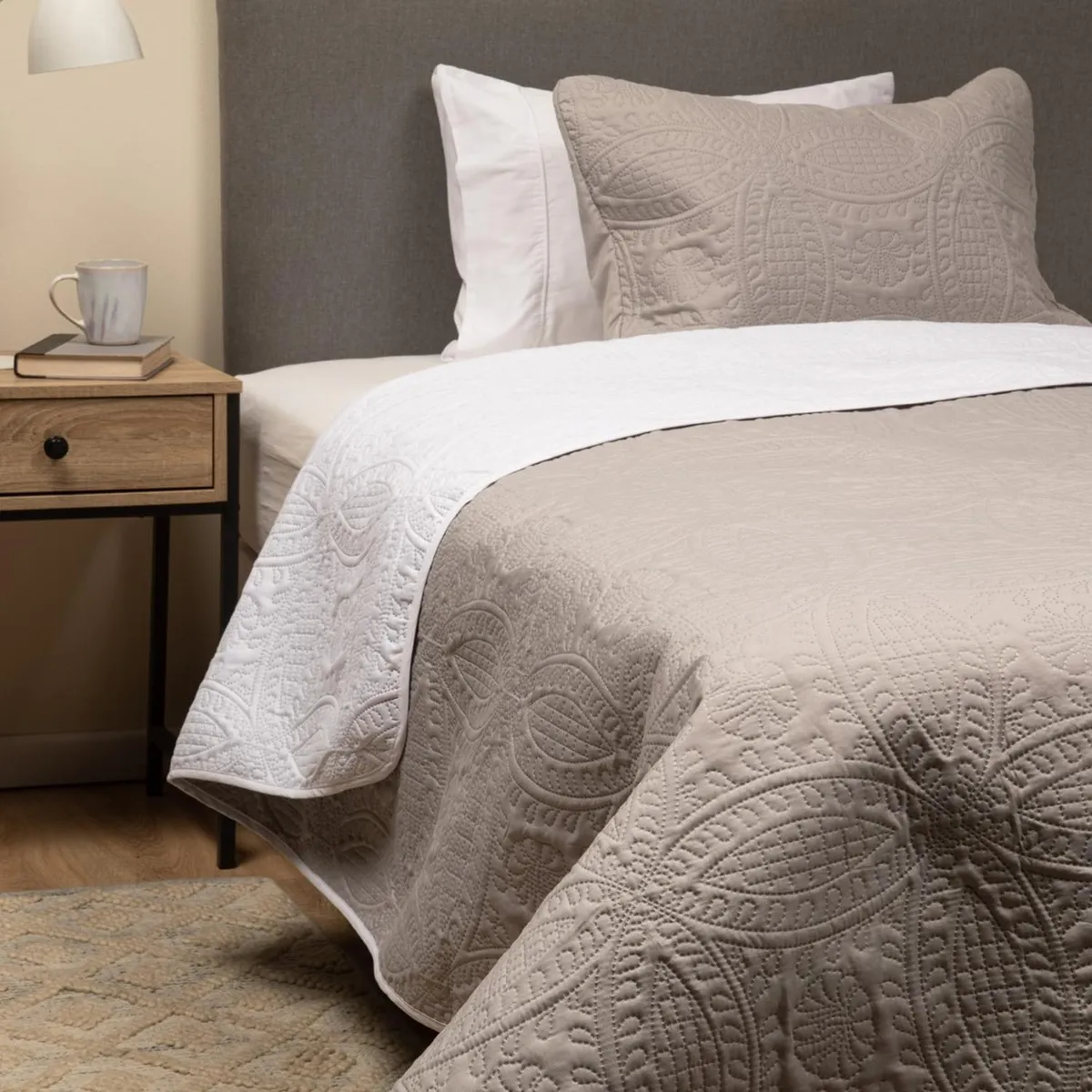 CASATUA - Cubrecama Quilt Reversible +funda Almohada 1,5 Plaza 180x260 - Blanco - 1,5 Plazas