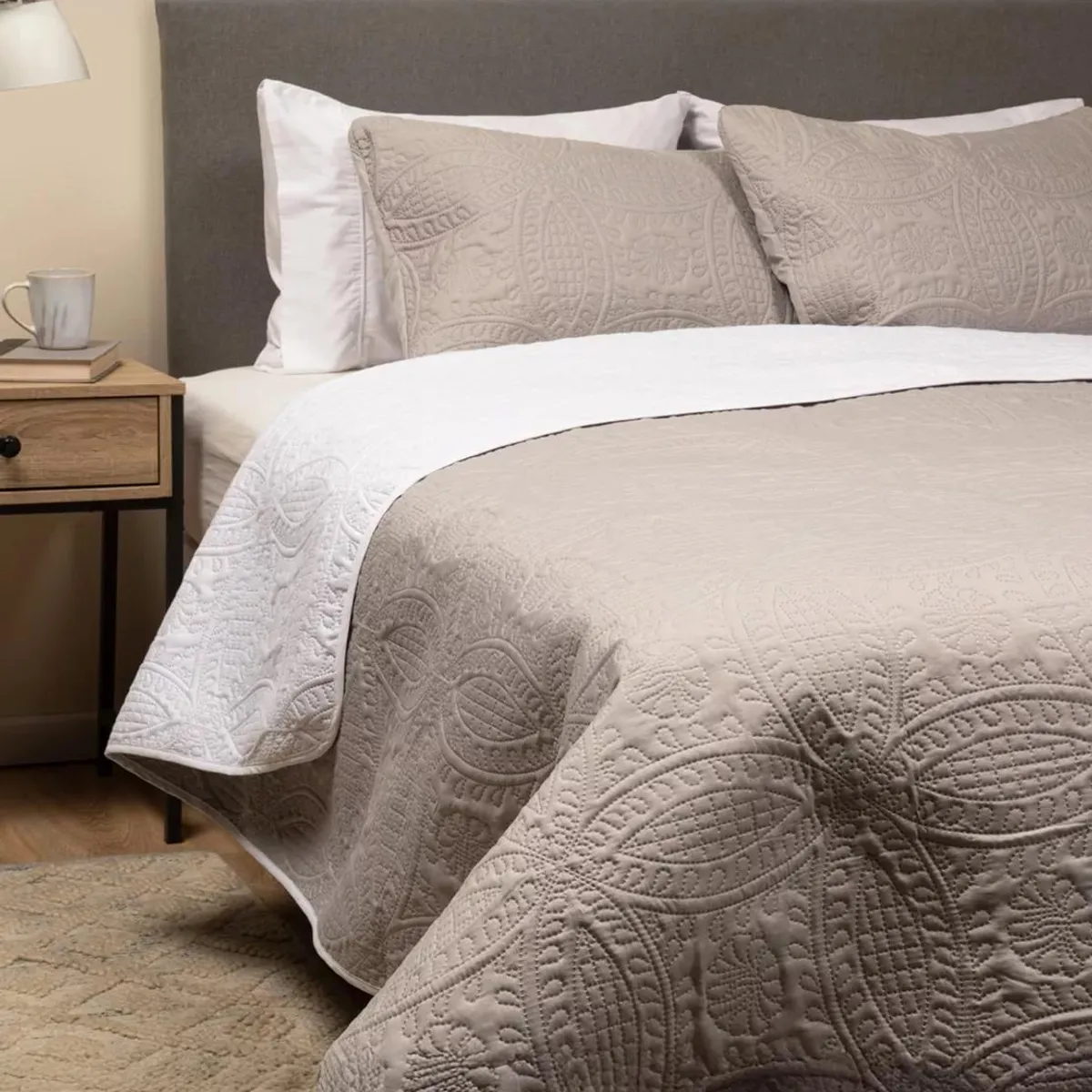 CASATUA - Cubrecama Quilt Reversible +funda Almohada 2 Plazas - Gris - 2 Plazas