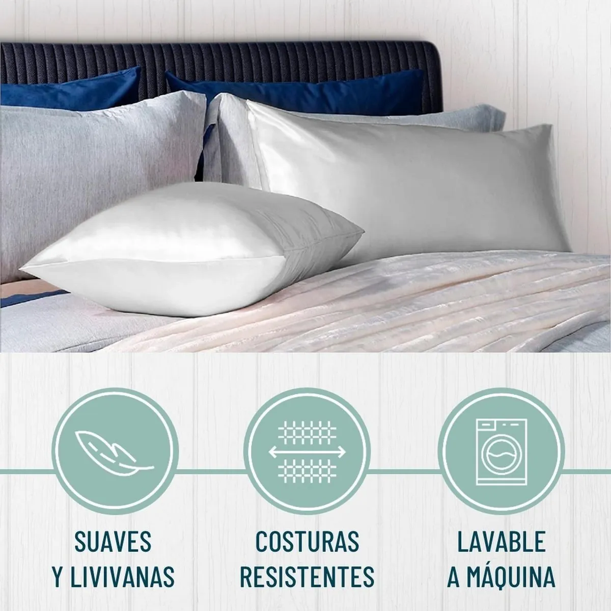 CASATUA - Funda Almohada Satin Seda Set X2 Unids - Blanco - 76x50