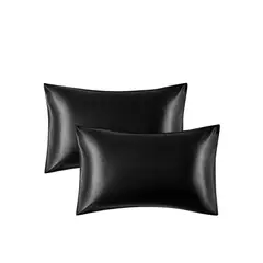 CASATUA - Funda Almohada Satin Seda Set X2 Unids - Negro - 76x50