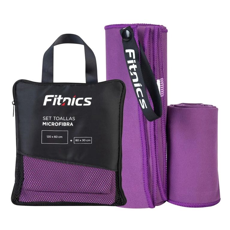 Toalla De Viaje Microfibra Set X2 120x60 + 80x30 + Estuche Violeta