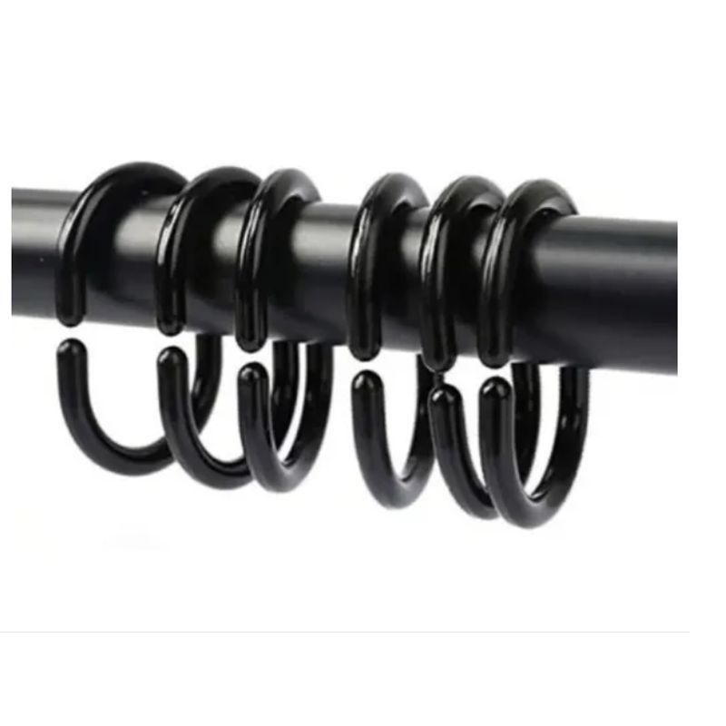 GENERICO - Cortina De Baño Negra Medidas 180x200 + 12 Ganchos Negros