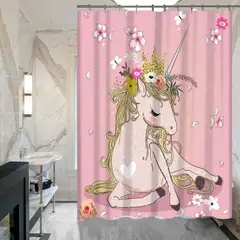 GENERICO - Set mat de piso y cortina de baño Unicornio