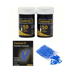 CONTROL D - Kit de 100 Tiras Reactivas + 100 Lancetas Glucómetro Comfort