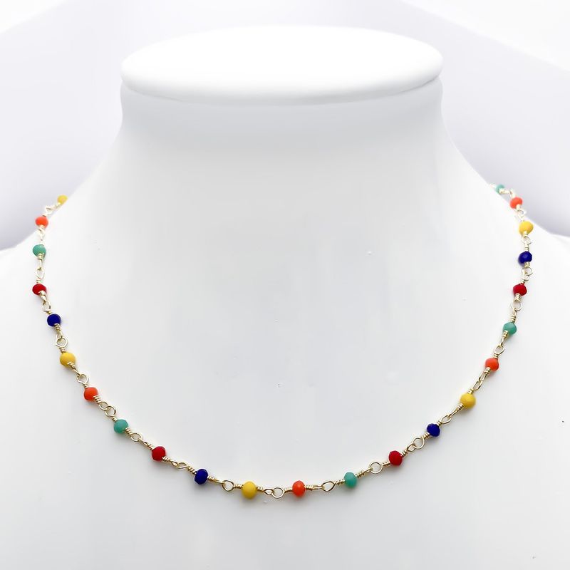ANDREA COGGIOLA JOYAS - Collar Choker Cristales Colores 40cm Enchapado Oro 18K
