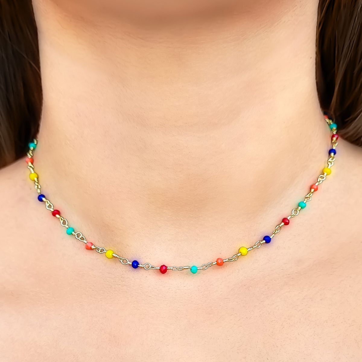 COGGIOLA - Collar Choker Cristales Colores 40cm Enchapado Oro 18K