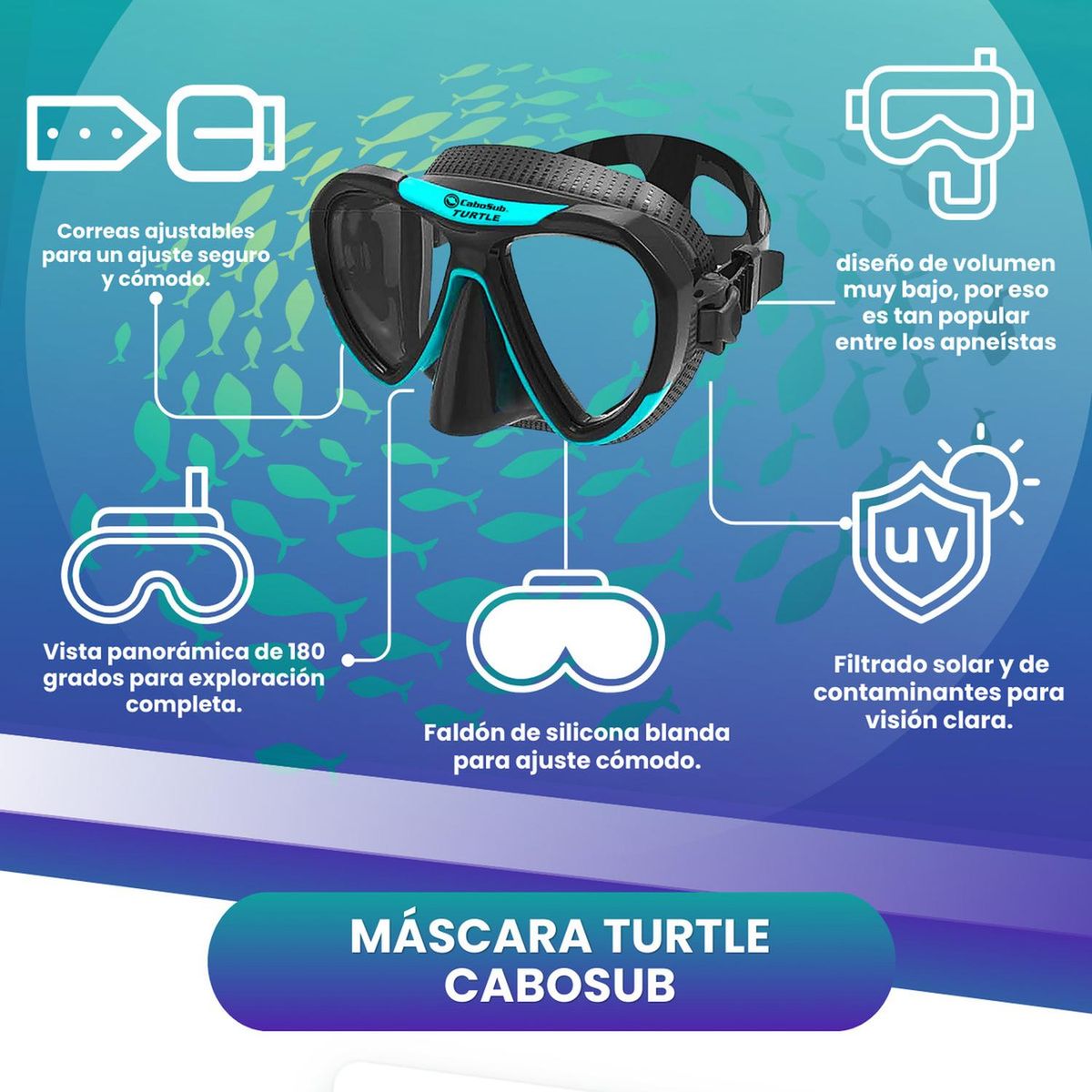 CABOSUB - Máscara Buceo Modelo Turtle Cabosub - Celeste
