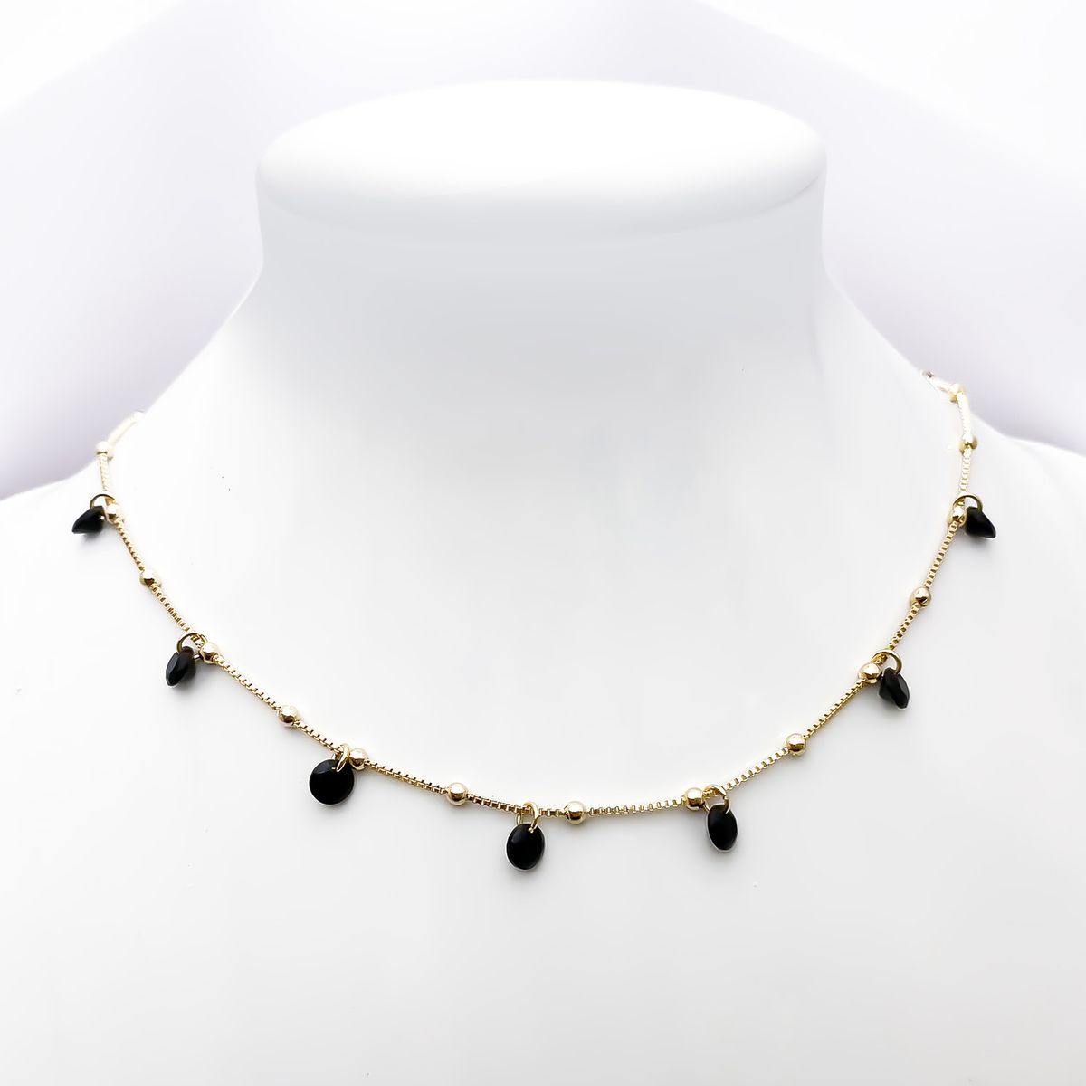 COGGIOLA - Collar Choker Circón Negro Enchapado Oro 18K