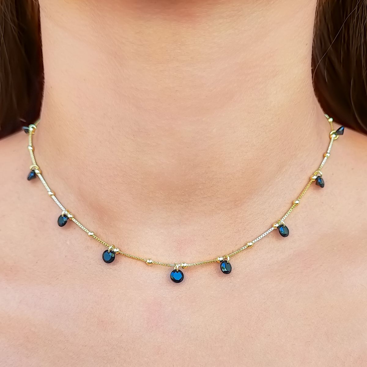 COGGIOLA - Collar Choker Circón Negro Enchapado Oro 18K