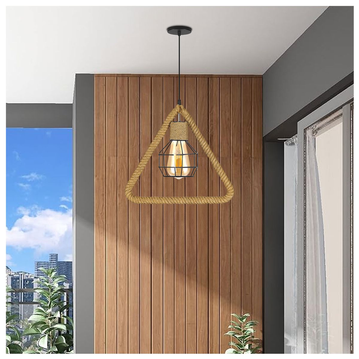 WANT - Lámpara Colgante Estilo Rústico Triangular E-27