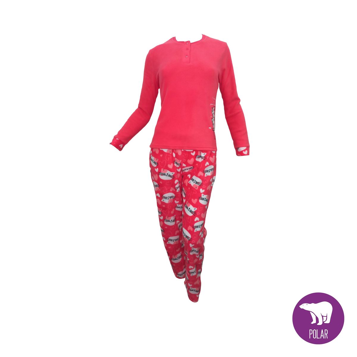 MON AMOUR - Pijama Polar Largo Mujer Gatitos Mon Amour