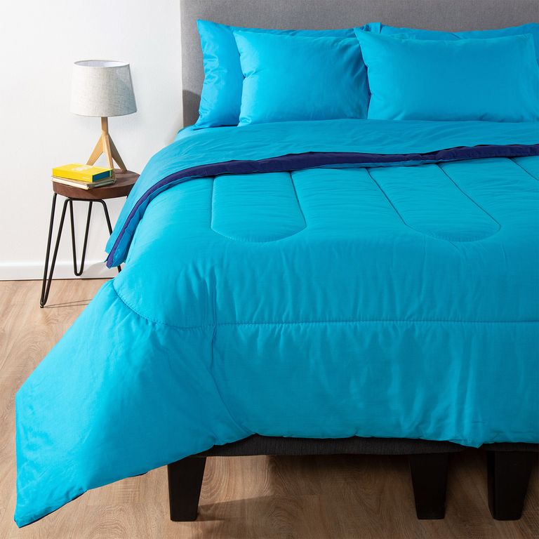 COMBO 53 PLUMON BICOLOR CELESTE AZUL 2 PLAZAS