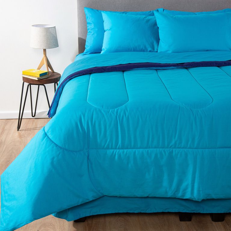 COMBO 52 PLUMON BICOLOR CELESTE AZUL 2 PLAZAS