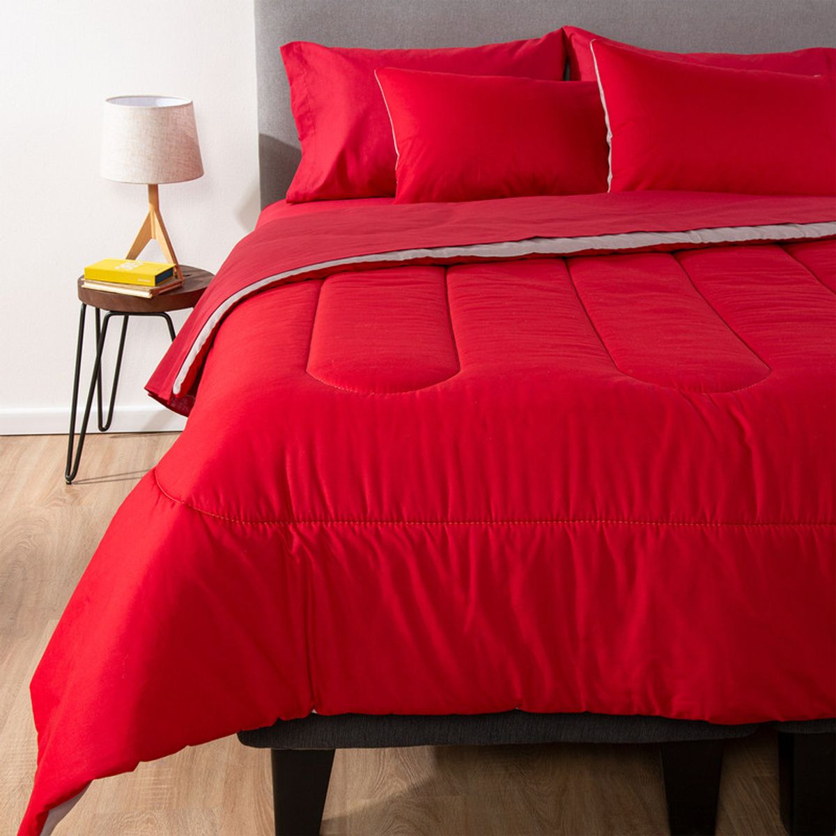 ARTHOME - COMBO 37 PLUMON BICOLOR ROJO GRIS 2 PLAZAS