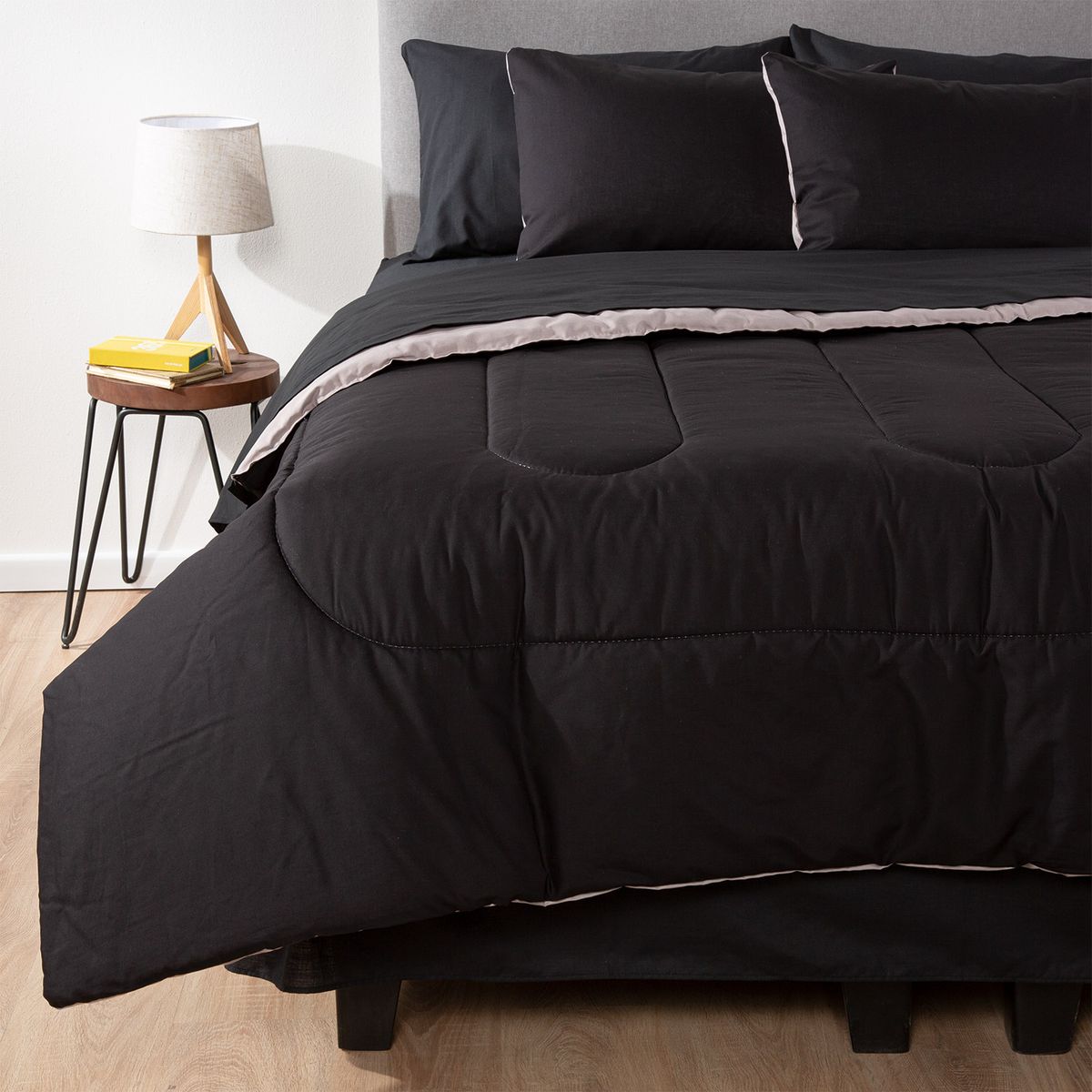 ARTHOME - COMBO 27 PLUMON BICOLOR NEGRO GRIS 1.5 PLAZAS