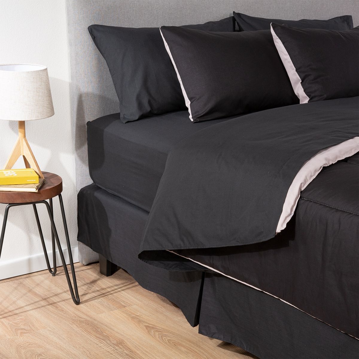 ARTHOME - COMBO 27 PLUMON BICOLOR NEGRO GRIS 1.5 PLAZAS