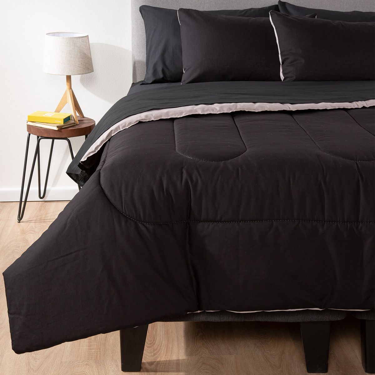 ARTHOME - COMBO 24 PLUMON BICOLOR NEGRO GRIS 1.5 PLAZAS