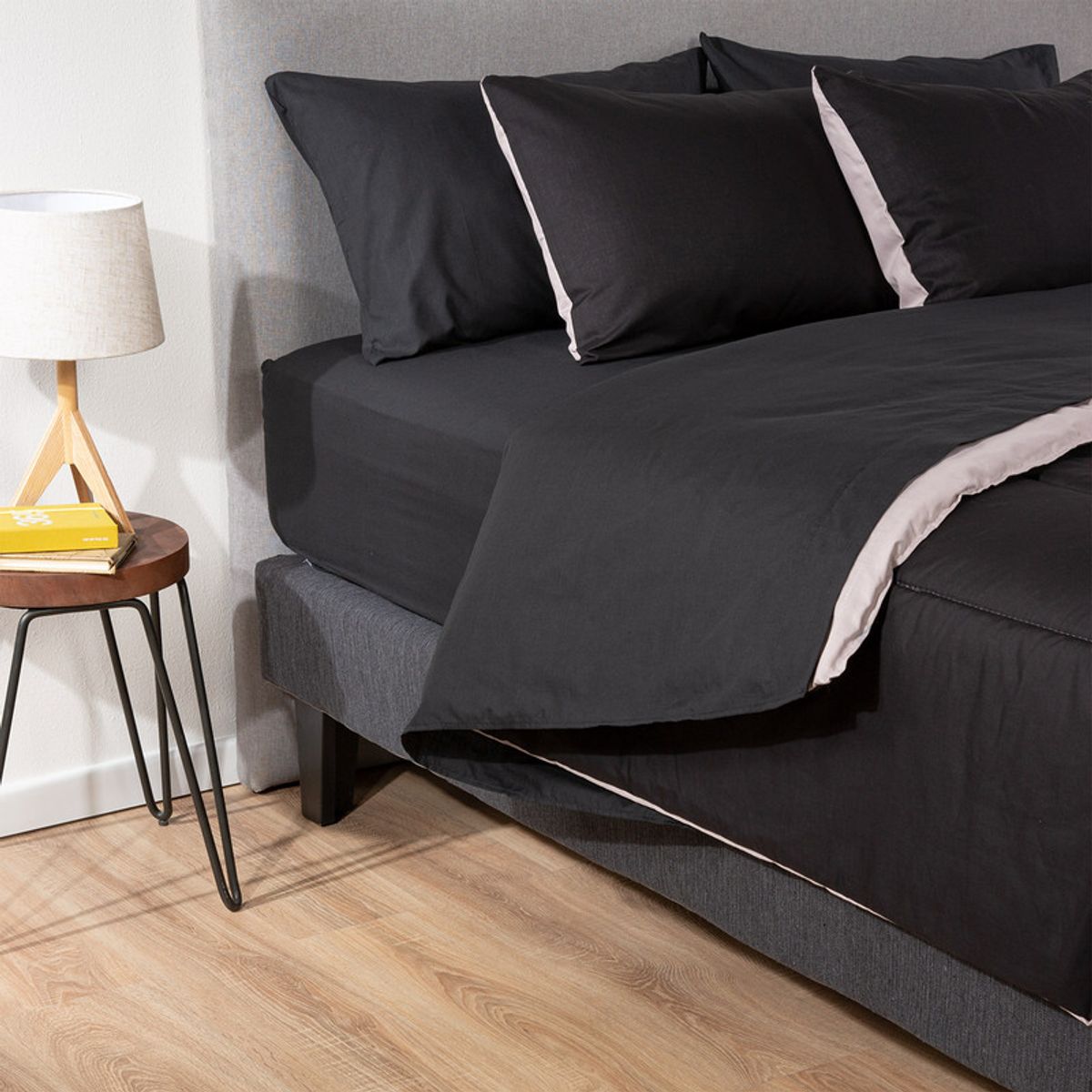 ARTHOME - COMBO 24 PLUMON BICOLOR NEGRO GRIS 1.5 PLAZAS