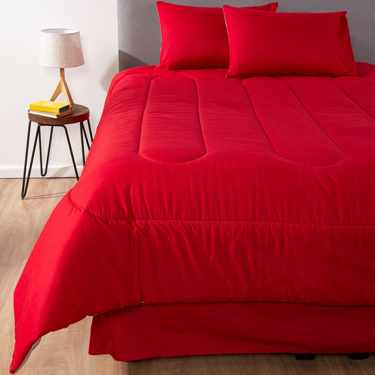 ARTHOME - COMBO 5 PLUMON BICOLOR ROJO GRIS 1.5 PLAZAS