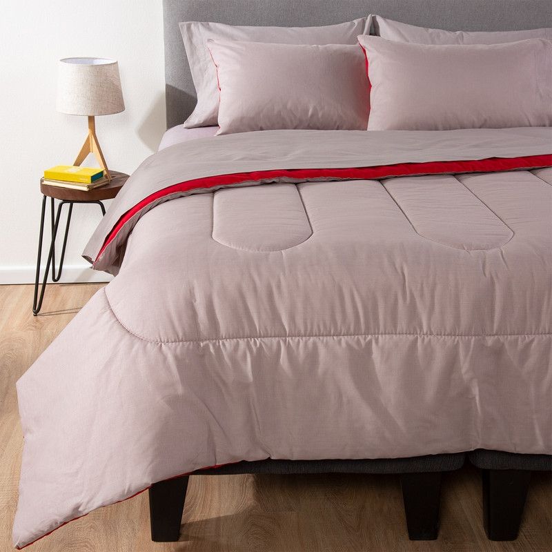 ARTHOME - COMBO 5 PLUMON BICOLOR ROJO GRIS 1.5 PLAZAS