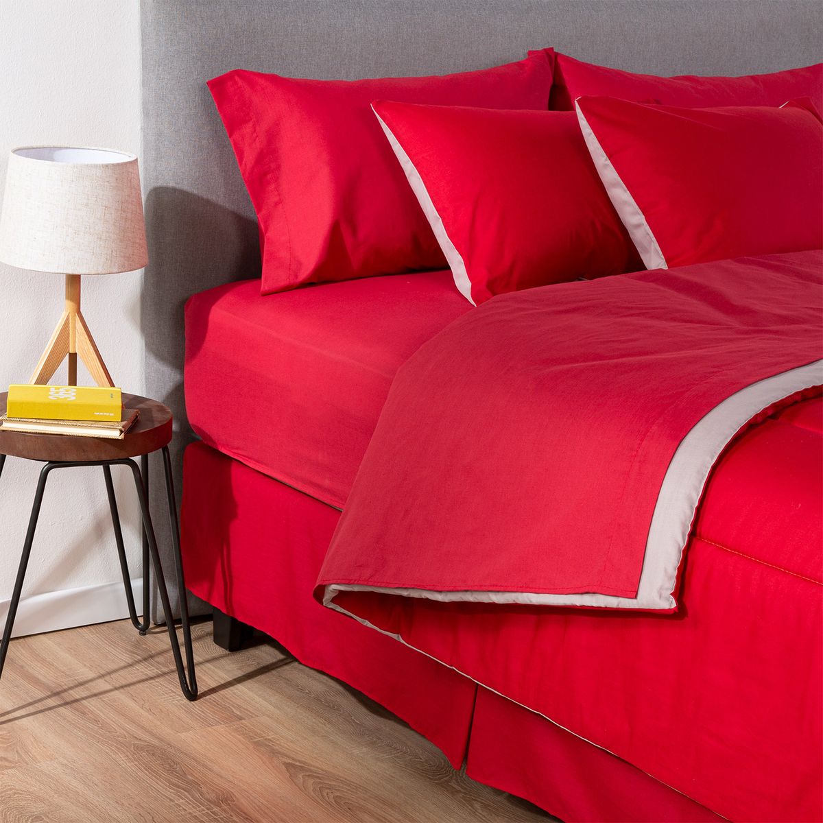 ARTHOME - COMBO 5 PLUMON BICOLOR ROJO GRIS 1.5 PLAZAS