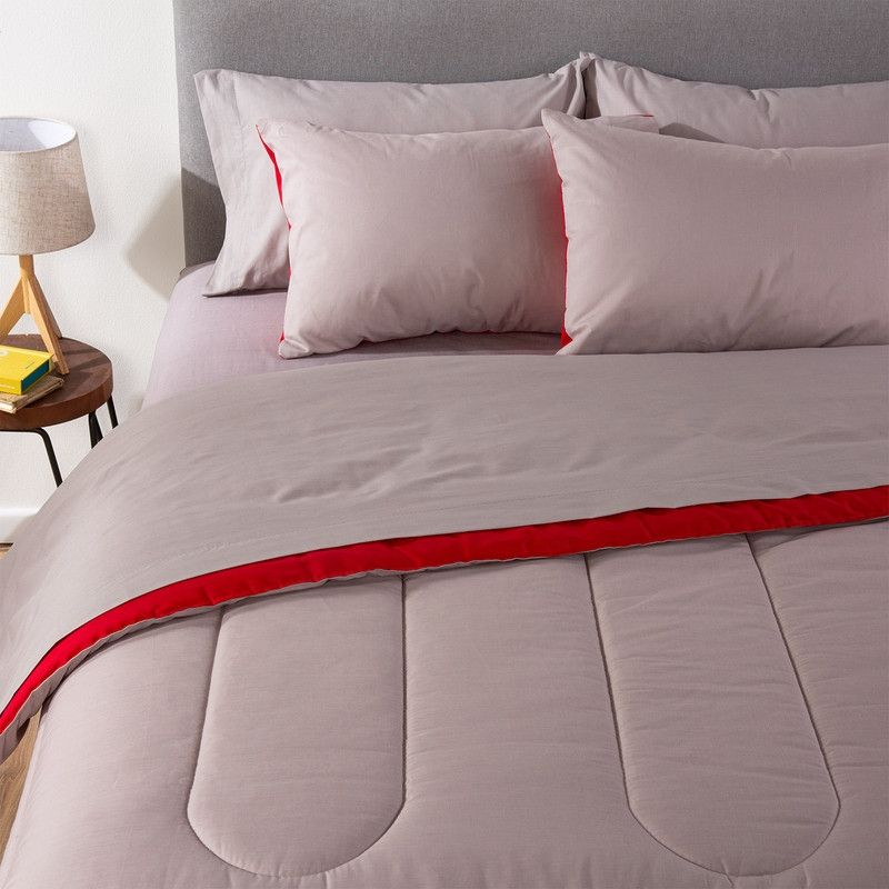 ARTHOME - COMBO 4 PLUMON BICOLOR ROJO GRIS 1.5 PLAZAS