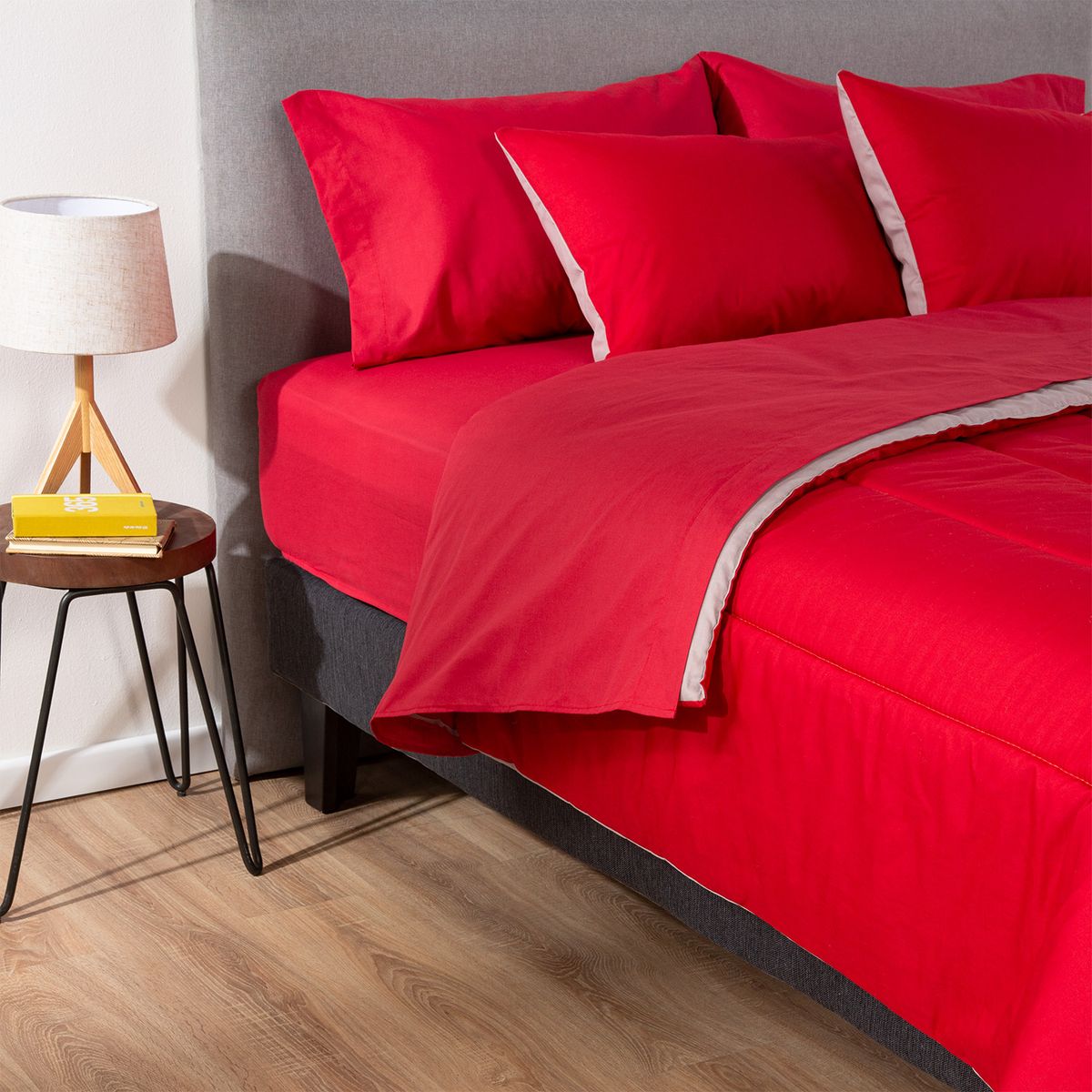 ARTHOME - COMBO 4 PLUMON BICOLOR ROJO GRIS 1.5 PLAZAS