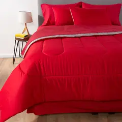 ARTHOME - COMBO 3 PLUMON BICOLOR ROJO GRIS 1.5 PLAZAS