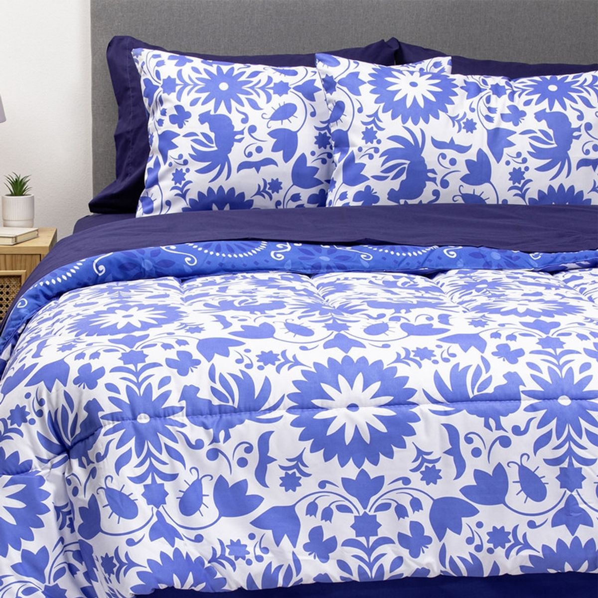 ARTHOME - COMBO 50 PLUMON MEXICO REVERSIBLE AZUL 2 PLAZAS
