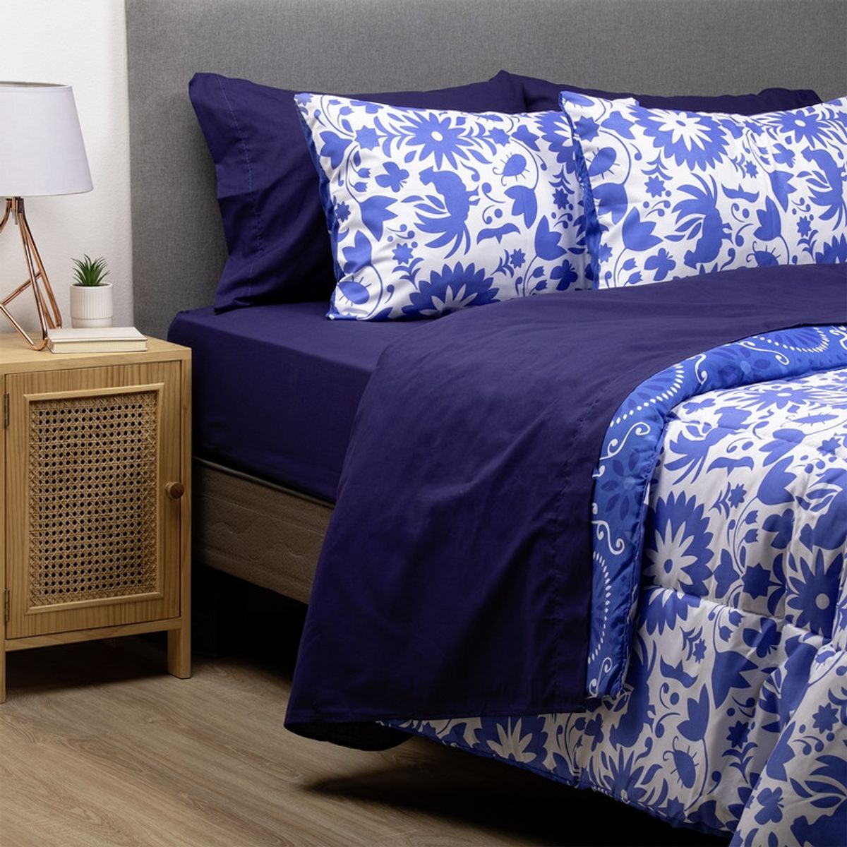 ARTHOME - COMBO 47 PLUMON MEXICO REVERSIBLE AZUL 2 PLAZAS