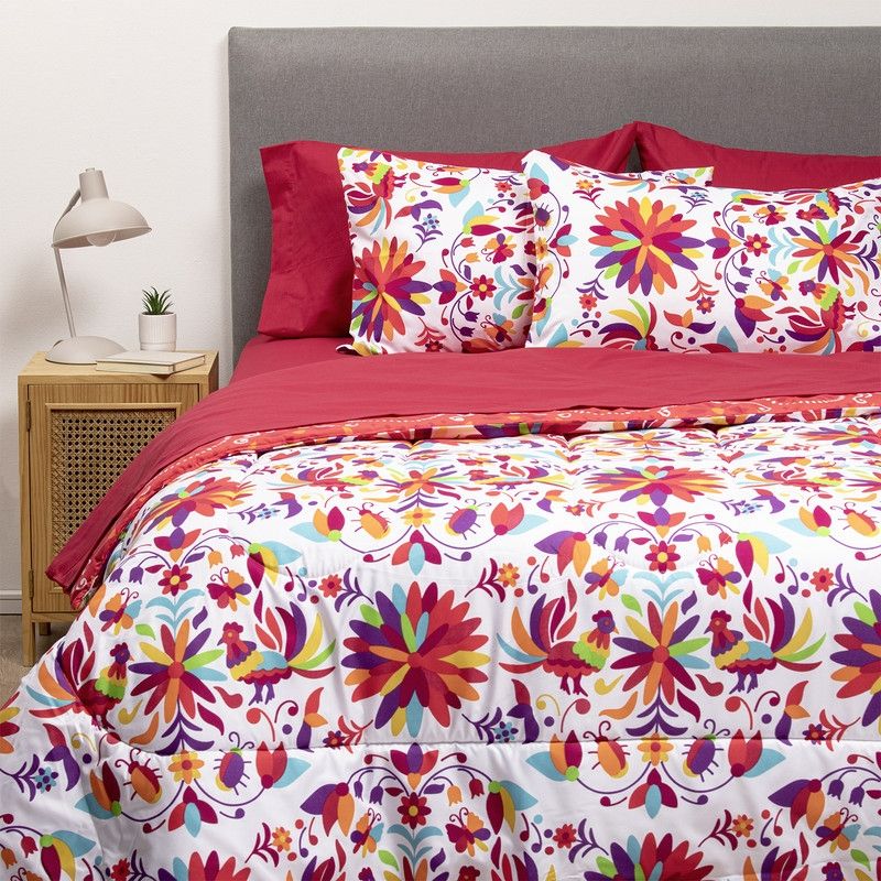 ARTHOME - COMBO 8 PLUMON MEXICO REVERSIBLE ROJO 1.5 PLAZAS