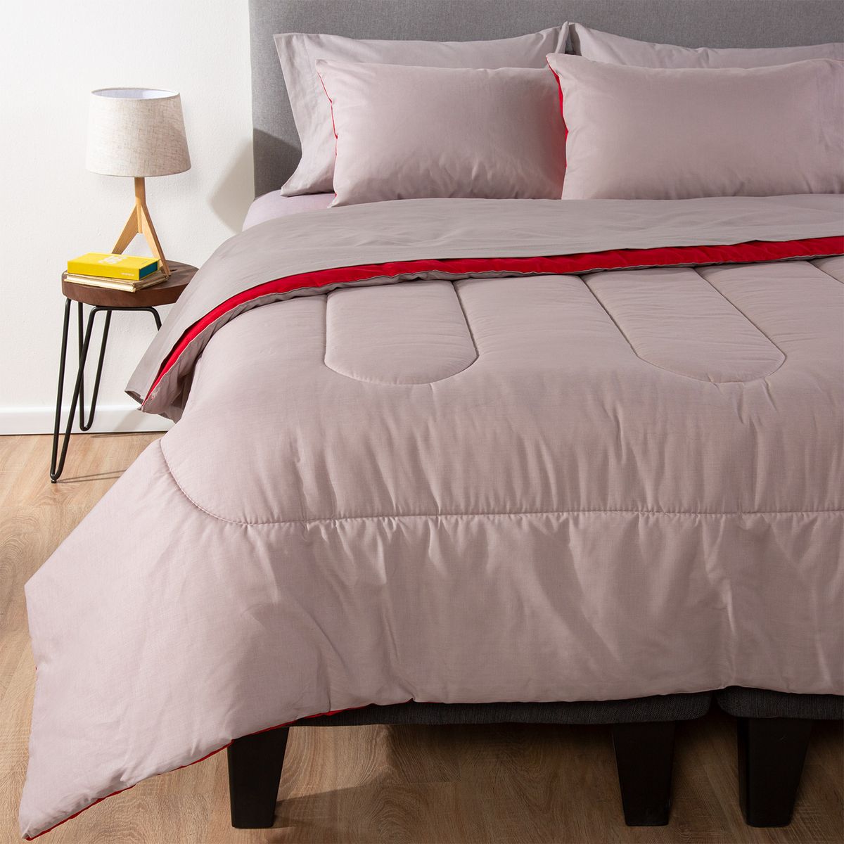 ARTHOME - PLUMON BICOLOR ARTHOME ROJO GRIS 1.5 PLAZAS