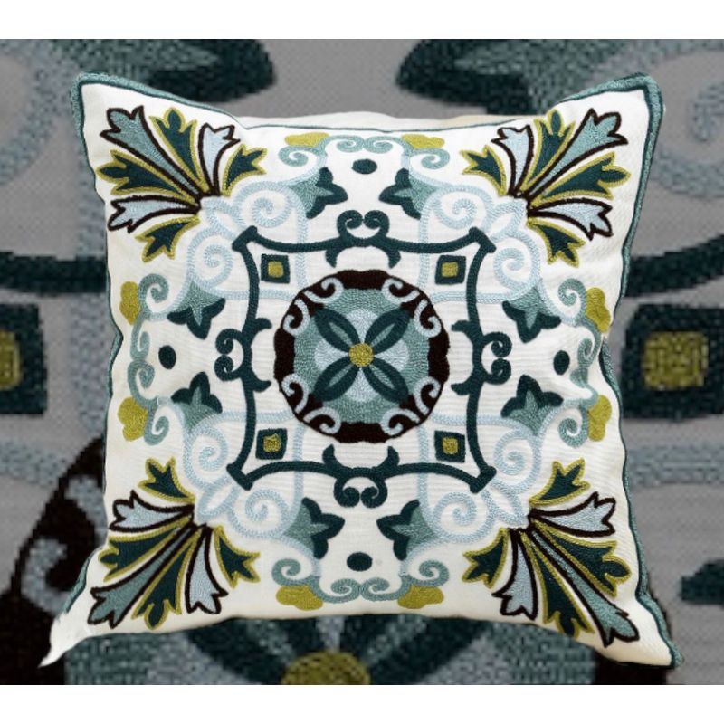 GENERICO - COJÍN BORDADO 45 CM X 45 CM MANDALA TURQUESA