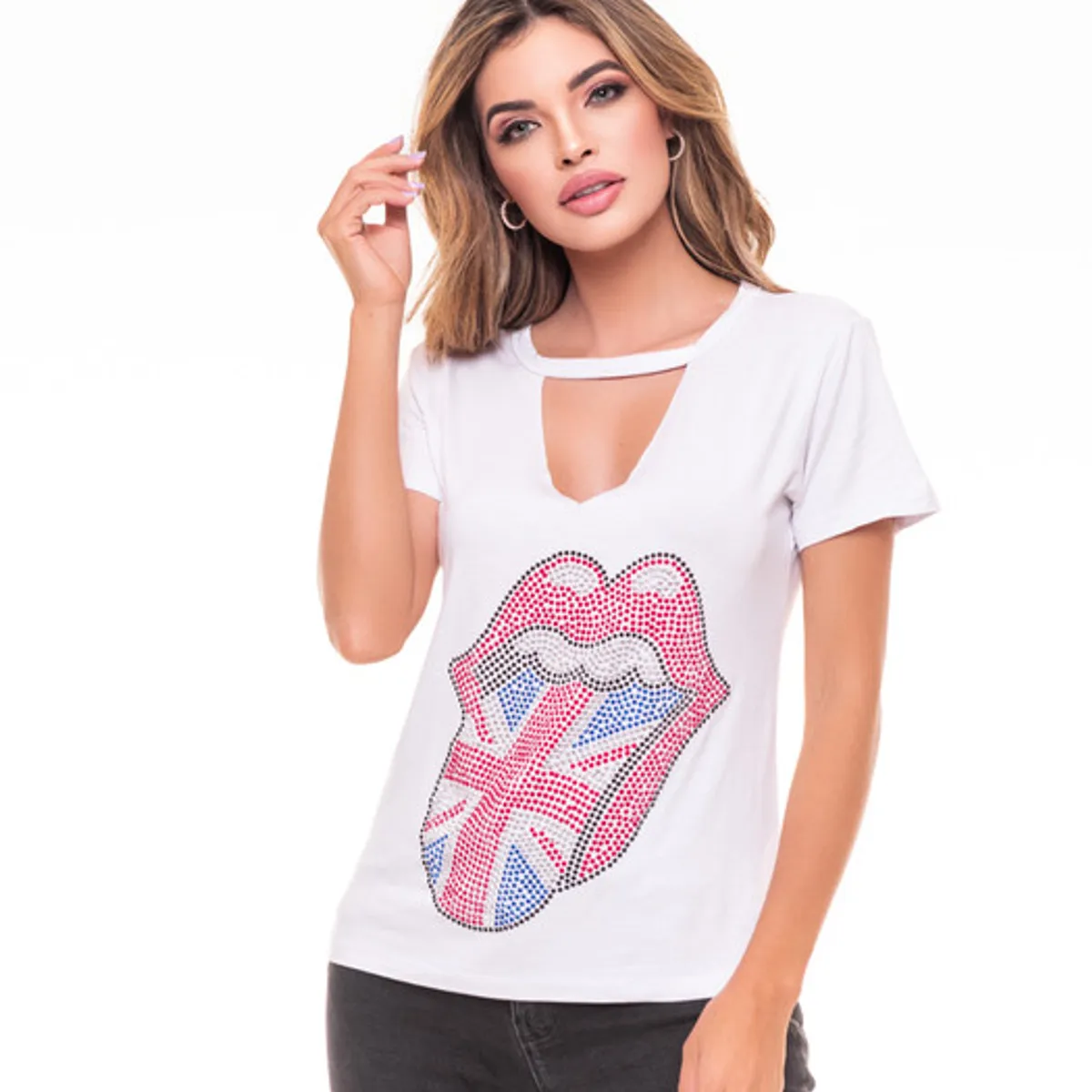 ROCK CAVIAR - POLERA CHOKER PEDRERIA ROLLING ENGLAND WHITE RC4