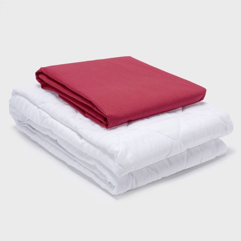COMBO SABANA ROJA + CUBRECOLCHON 1 PLAZA