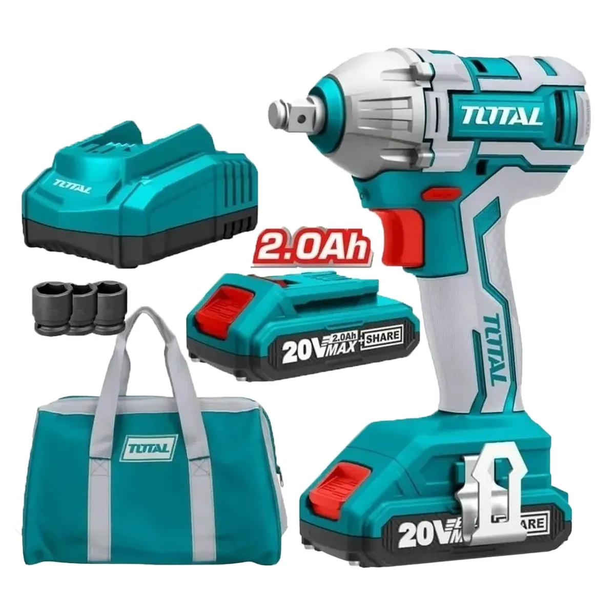 TOTAL TOOLS - Llave Impacto inalambrica 20v + 2 Bat