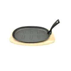 BOLTON - Plato de Fierro Fundido Oval Base de Madera 28 cm