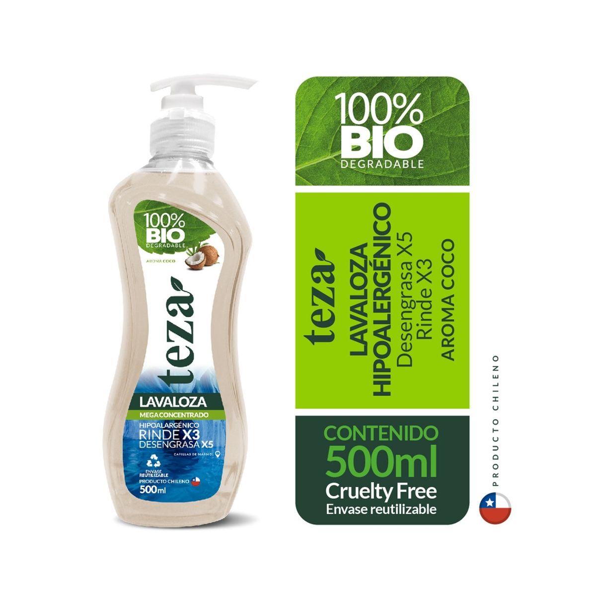 TEZA - Lavalozas Mega Concentrado 5x biodegradable 500cc Coco TEZA