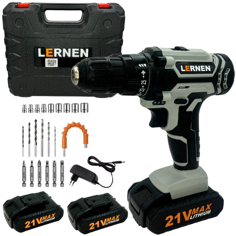 LERNEN - Kit Taladro Destornillador Inalámbrico 21v + 2 Baterías