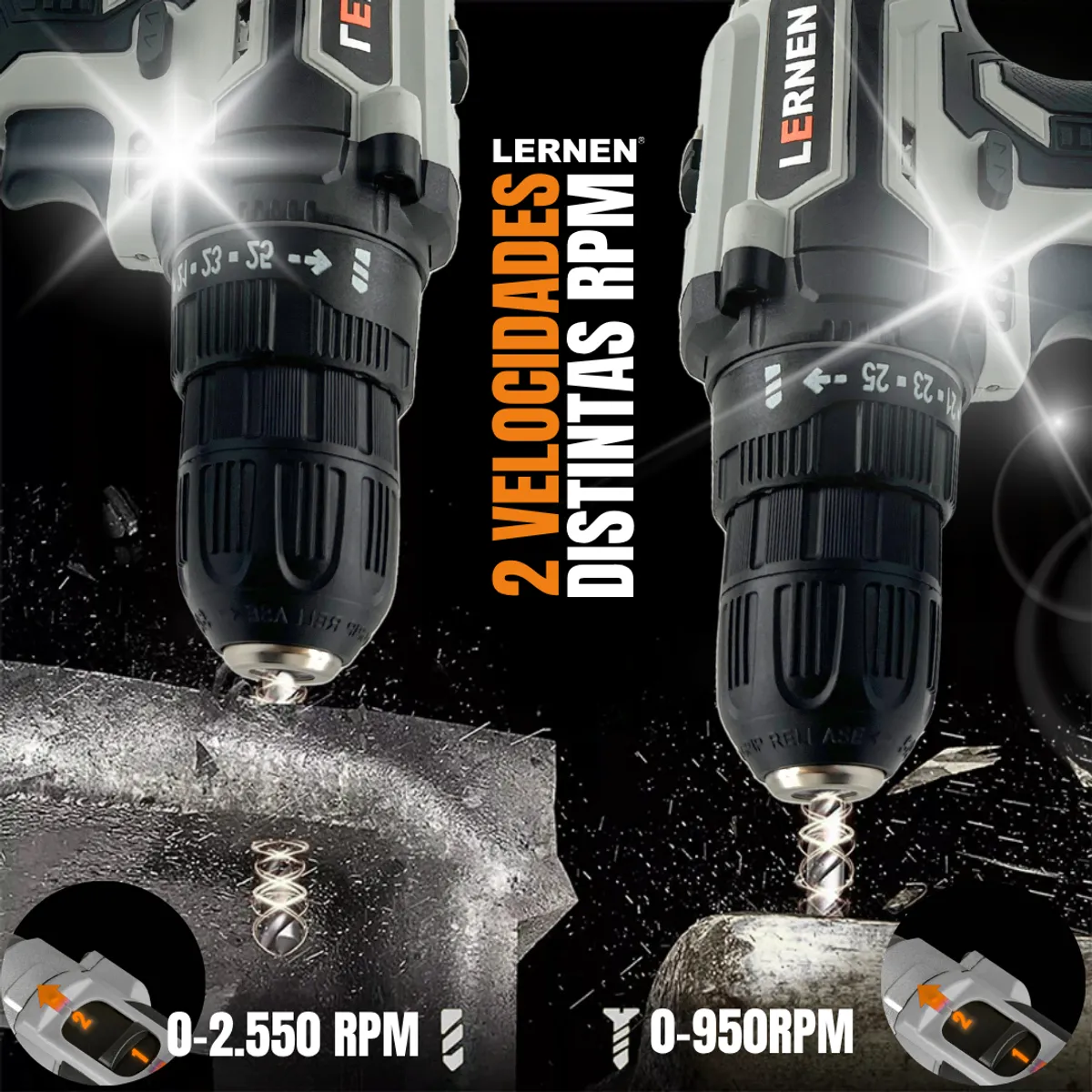 LERNEN - Kit Taladro Destornillador Inalámbrico 21v + 2 Baterías