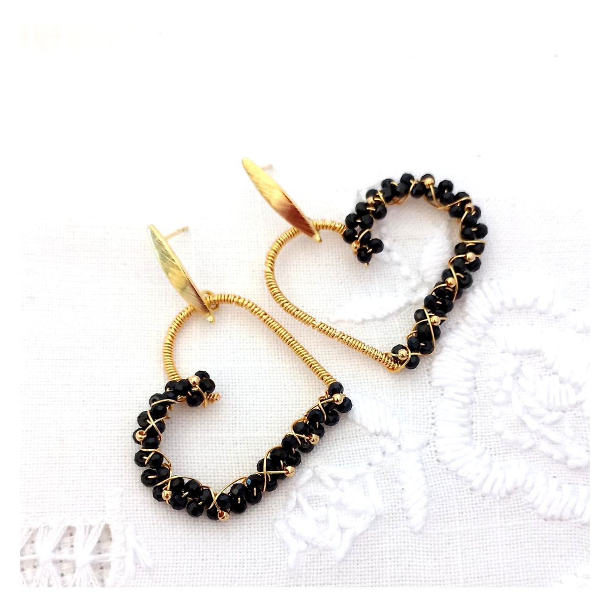 LILY JOYAS - Aros Corazones Duo Negros